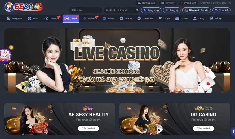Casino Online Tại EE88: Trải Nghiệm Sòng Bạc Đẳng Cấp Nhất Hiện Nay 1 Sảnh Casino Online Tại EE88 thiết kế giao diện đẹp, chuyên nghiệp